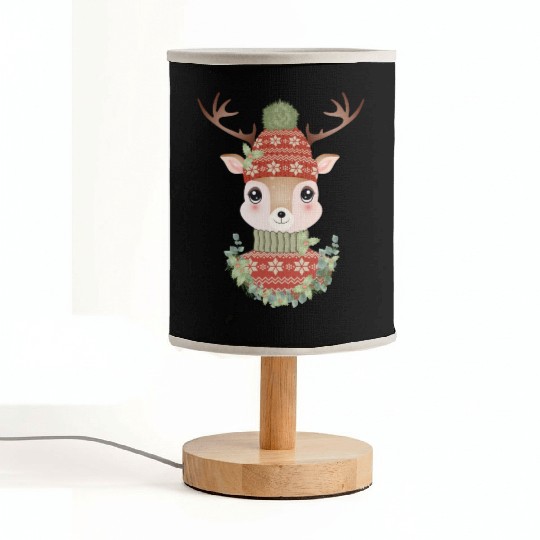 cute deer with sweater and Christmas wreath Fabric Lamps