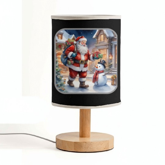 Santa Claus and a snowman distributes gifts. Fabric Lamps