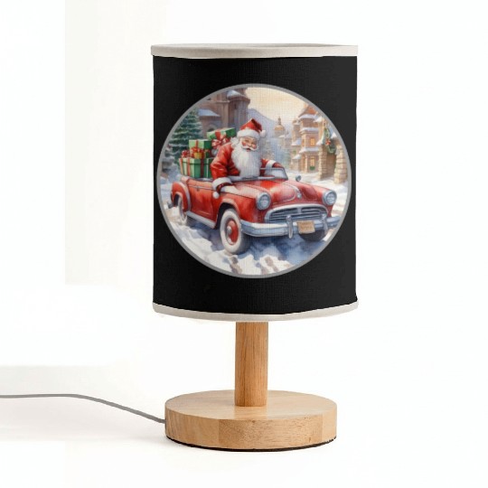 Santa Claus rides in a convertible car Fabric Lamps