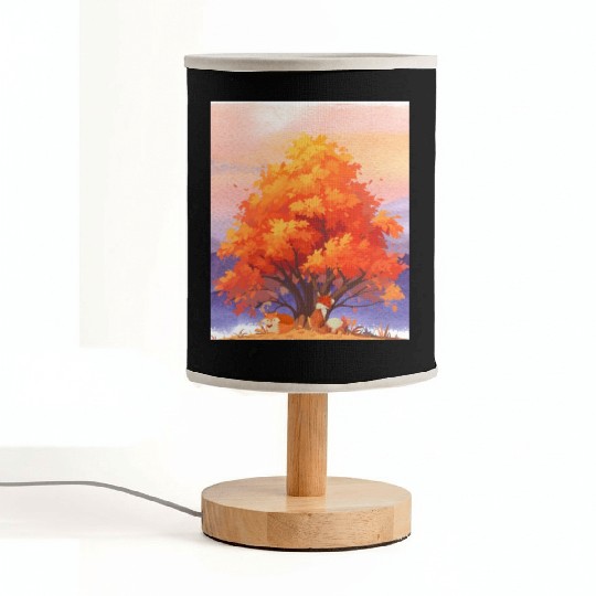 Autumn Serenity - Watercolor Foxes Under The Tree Fabric Lamps