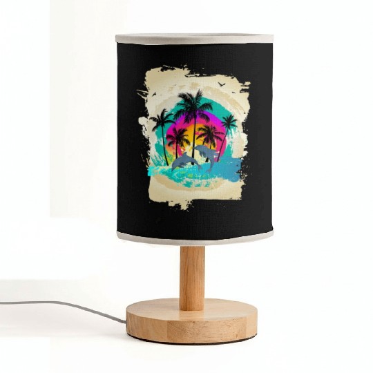 Dolphin Palm Tree Sunset Fabric Lamps