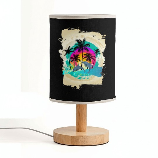 Dolphin Palm Tree Sunset Fabric Lamps
