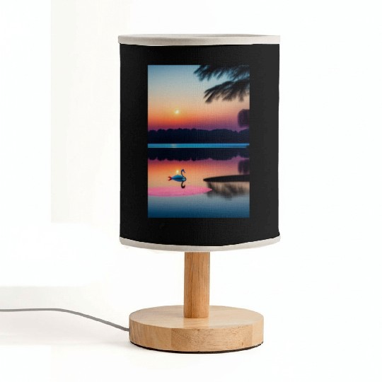 The image is of a serene lake 3 Fabric Lamps