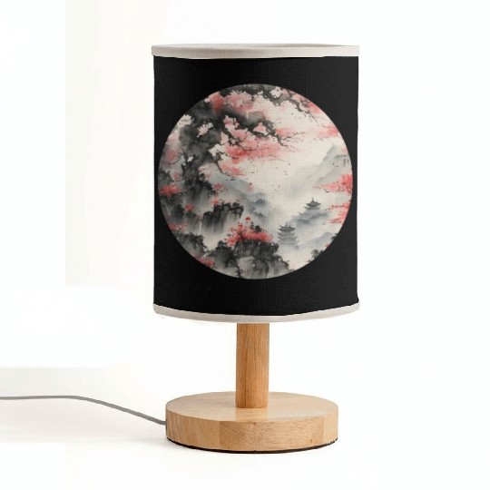 Circle of Serenity: Scenic Ink Art Fabric Lamps