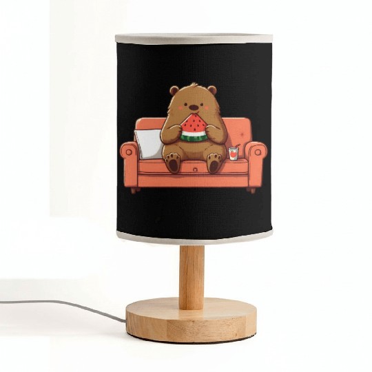 Cosy bear enjoying watermelon Fabric Lamps