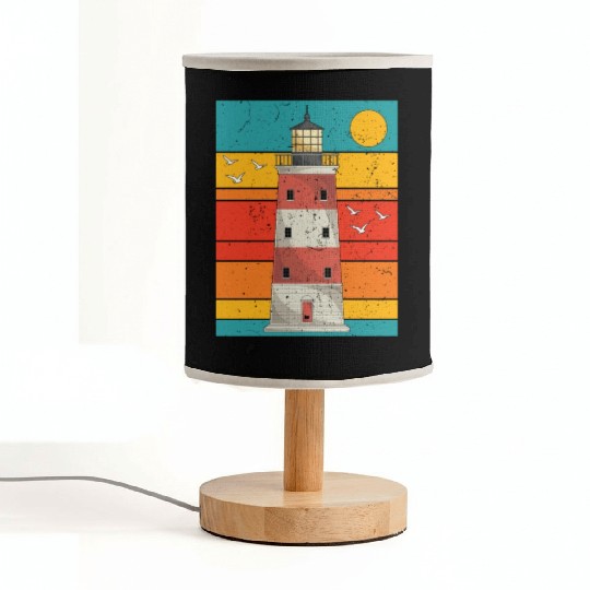 Retro full moon sea gift lighthouse Fabric Lamps