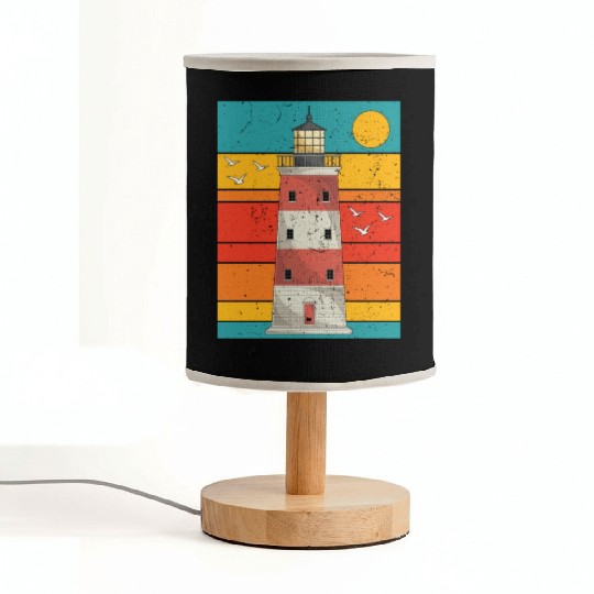 Retro full moon sea gift lighthouse Fabric Lamps