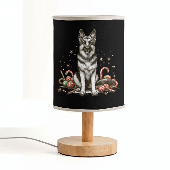 Festive German Shepherd Dog with Candy Decor Fabric Lamps