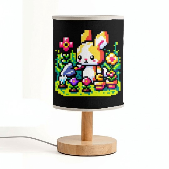 8-Bit Bunny Gardener: Retro Digital Garden Scene Fabric Lamps