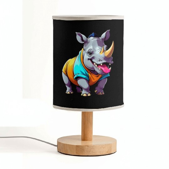 A Cartoonish Rhinoceros in a Playful Pose Fabric Lamps