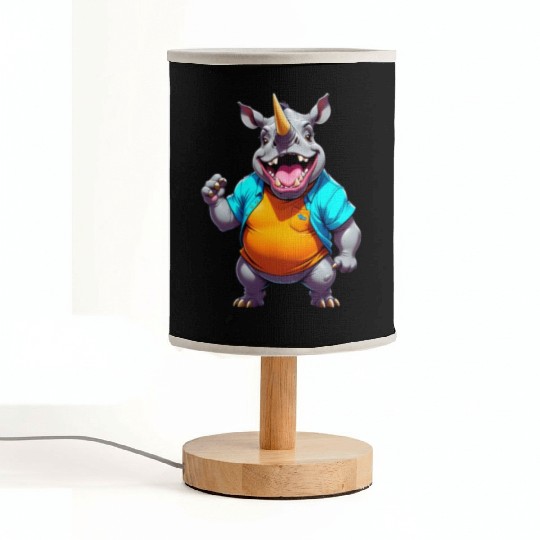A Cartoonish Rhinoceros in a Playful Pose Fabric Lamps