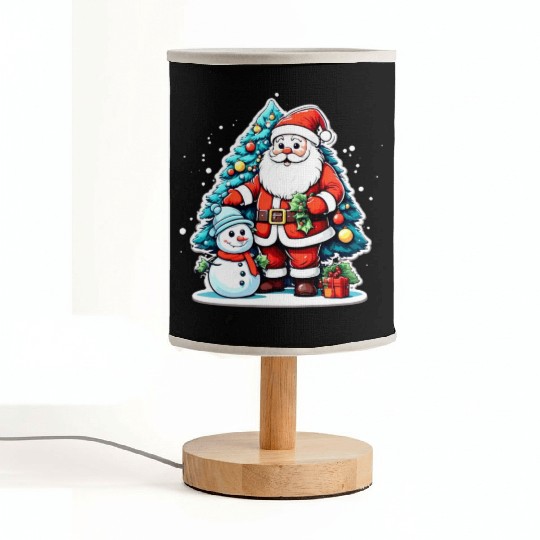 Santa Claus with Snowman and Decorated. Fabric Lamps