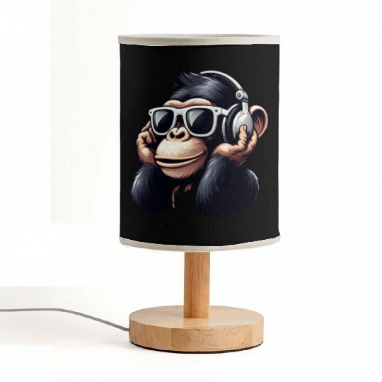 Chimpanzee with sunglasses and headphones Fabric Lamps