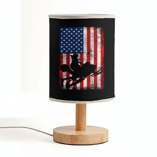 Cute Squirrel Snowmobile USA Flag Snowmobiling Fabric Lamps