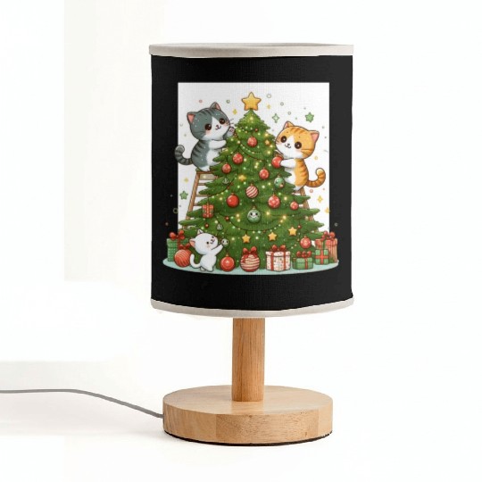 Kittens decorate a Christmas tree Fabric Lamps
