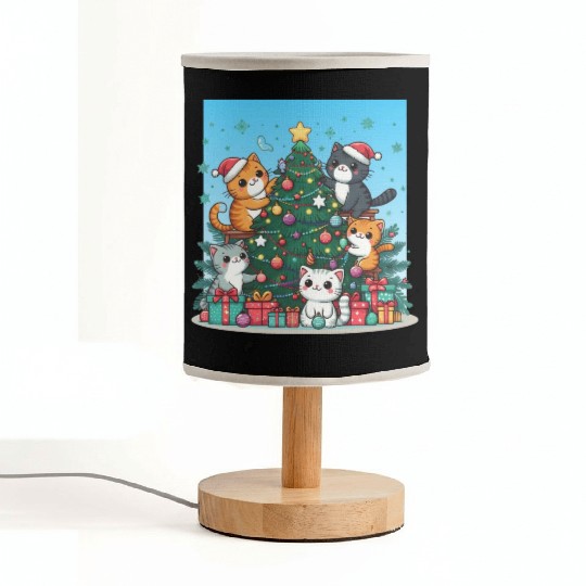 Kittens decorate a Christmas tree Fabric Lamps