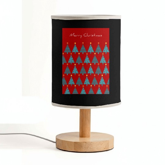 Merry Christmas Teal Christmas Trees on Red Fabric Lamps