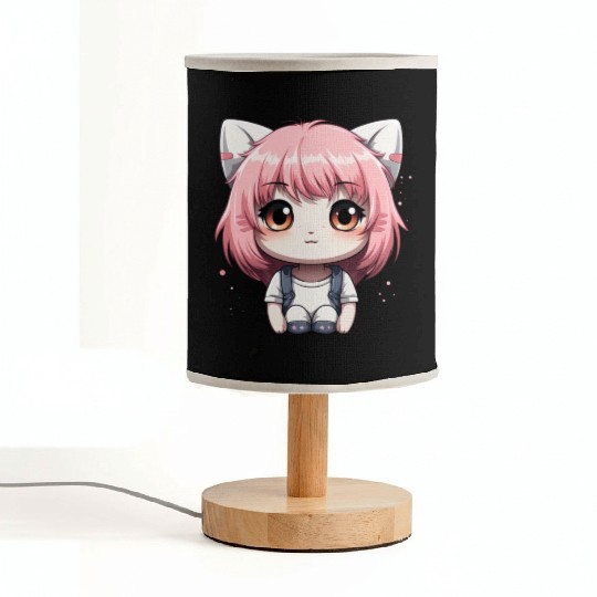 kawaii cat face with cat head Fabric Lamps