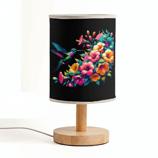 Hummingbird and Hibiscus Blossom Art Fabric Lamps