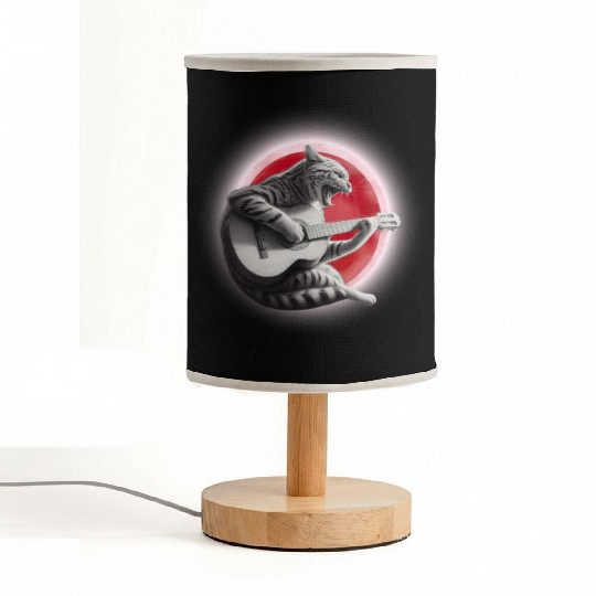 Rock Cat Playing Guitar Fabric Lamps under the red moon