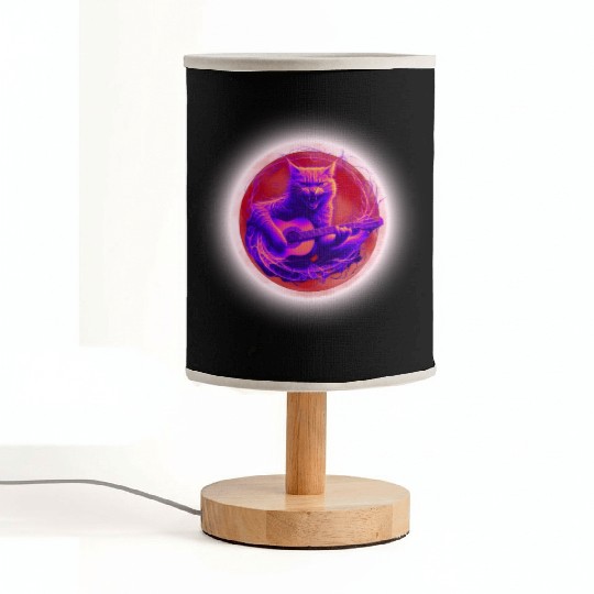 Rock Cat Playing Guitar Fabric Lamps under the red moon