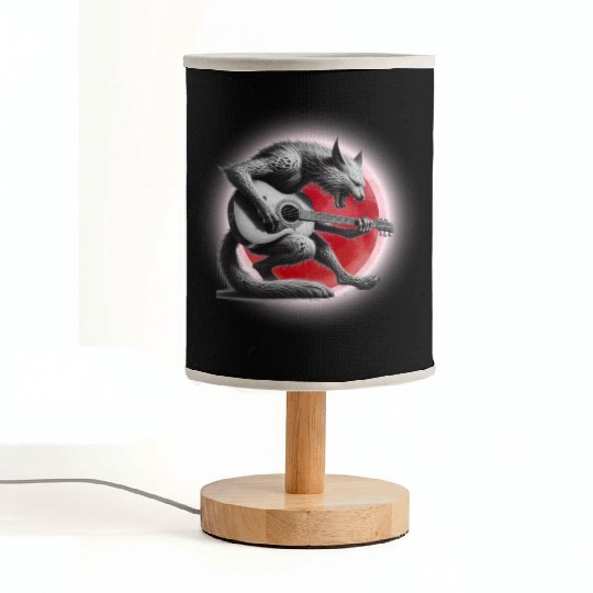 Rock Cat Playing Guitar Fabric Lamps under the red moon