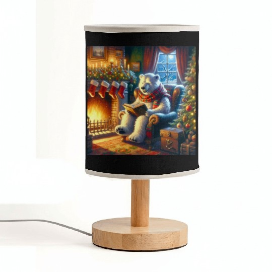 Winter Tales-Merry Cozy Bear Reading by Fireplace Fabric Lamps