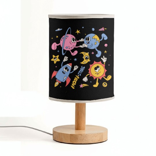 Solar System Planets Moon Sun Saturn Cute Groovy Fabric Lamps