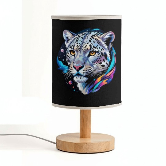 Cosmic Snow Leopard - Ethereal Animal Portrait Fabric Lamps