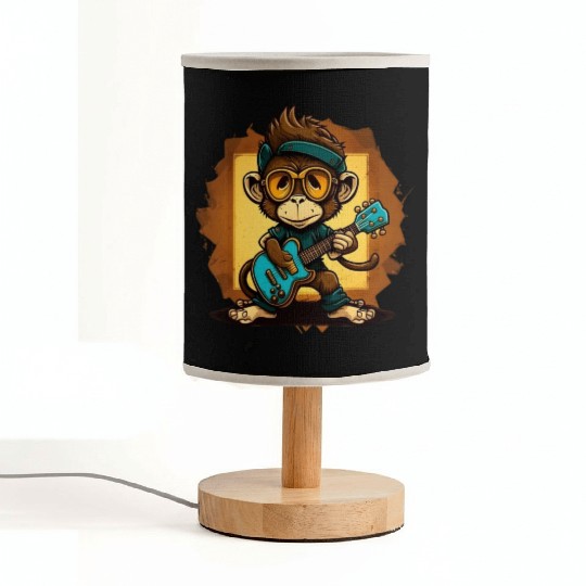 Monkey Chimpanzee Playing Acousitc Rock Guitar Fabric Lamps