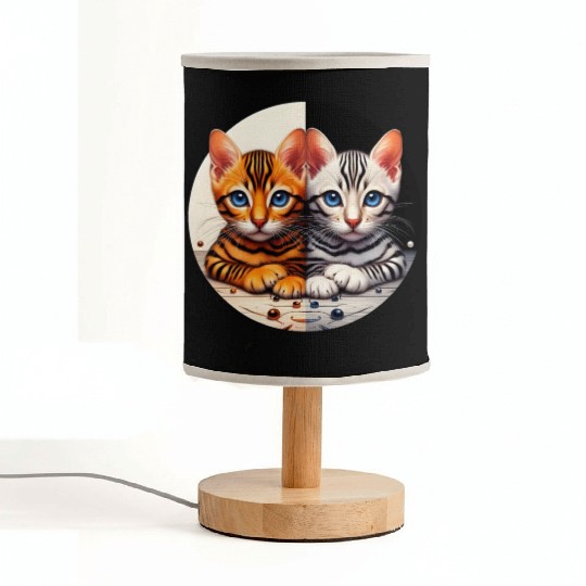 Bengal Kittens Black White Background Fabric Lamps