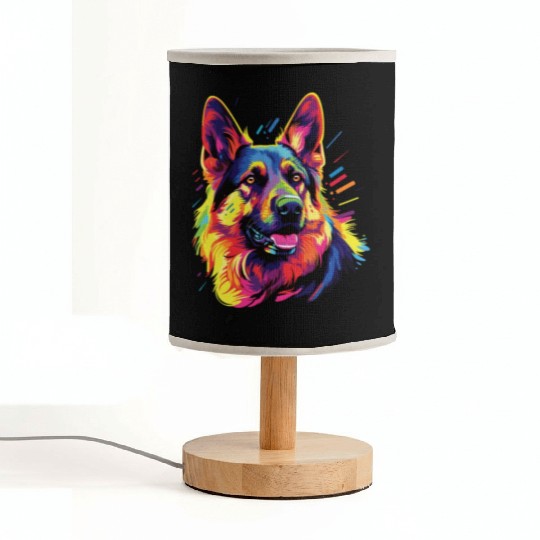 Watercolor Colorful German Shepherd Fabric Lamps