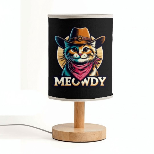 Cute Meowdy Cat Cowboy Pun Fabric Lamps