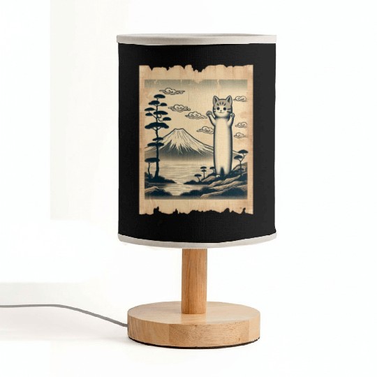 Mt. Fuji Kitten Papyrus Scroll Retro Japanese Art Fabric Lamps