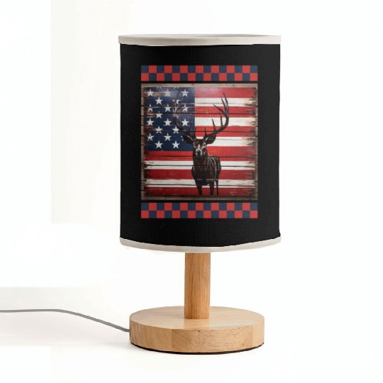 American Flag Deer Tracks Woodland Camo Hunting Fabric Lamps