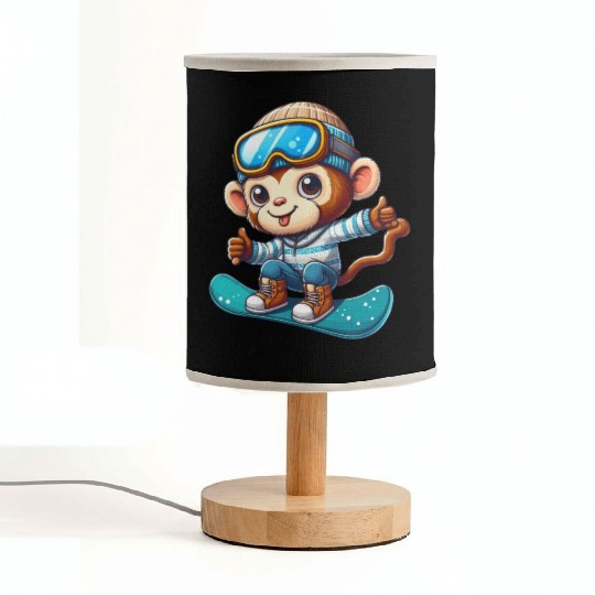 Monkey Chimpanzee Snowboarder Winter Sports Fabric Lamps