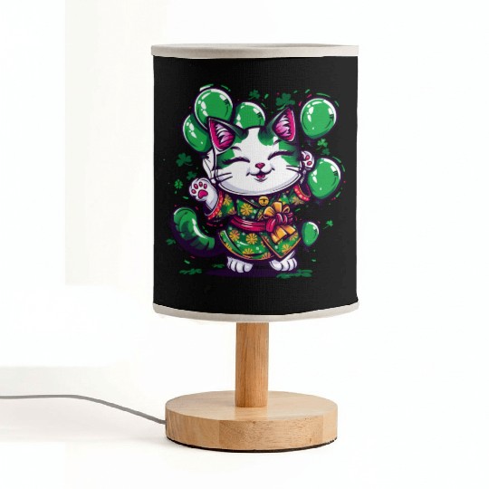 Kawaii St Patricks Day Cat With Balloons Fabric Lamps
