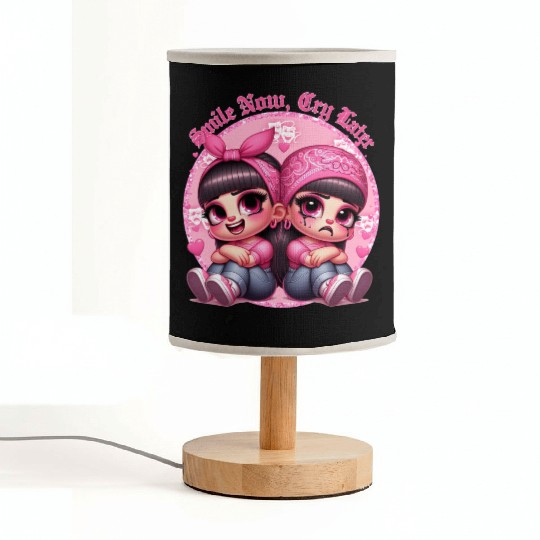 Smile Now Cry Later Drama girls Chicano Art Fabric Lamps