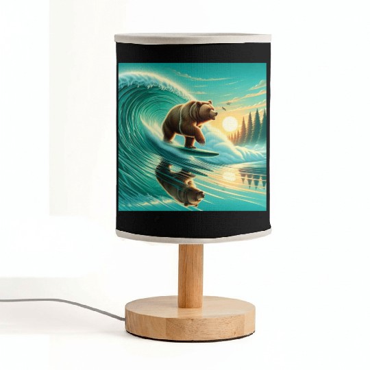 Grizzly bear windsurfing Fabric Lamps