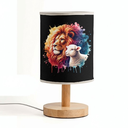 Lion and Lamb Christian Watercolor Design Fabric Lamps