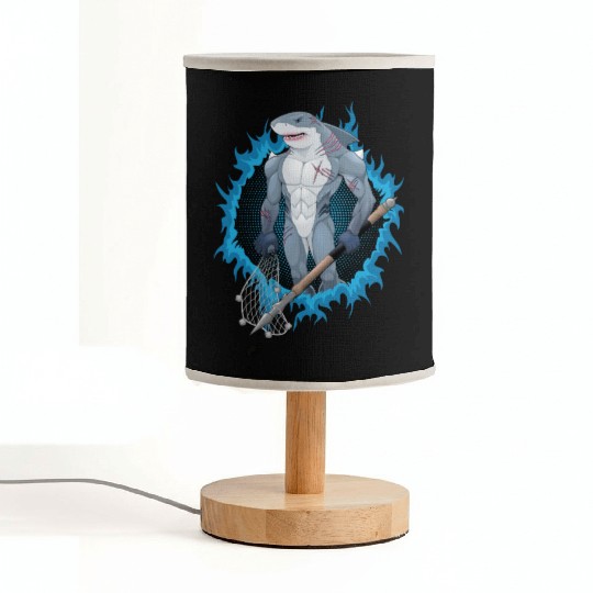 Shark Mutant With Blue Fire Background Fabric Lamps