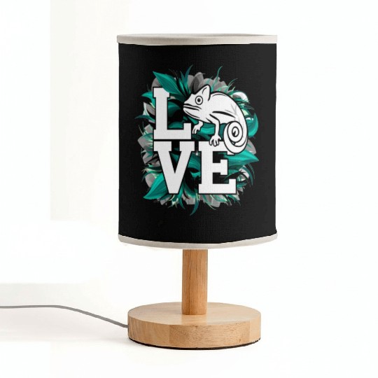 Chameleon Lizard Love Green Teal Text Design Fabric Lamps