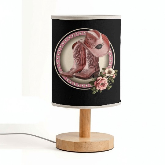 PINK COWGIRL BOOTS, PINK COWGIRL HAT RETRO WESTERN Fabric Lamps