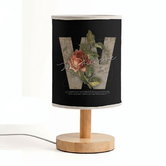 Black Brown Vintage Rose Initial Fabric Lamps