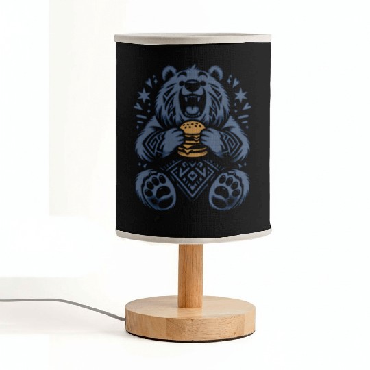 Cute Grizzly with Hamburger, Blue Fabric Lamps