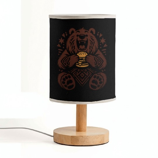 Cute Grizzly with Hamburger, Brown Fabric Lamps