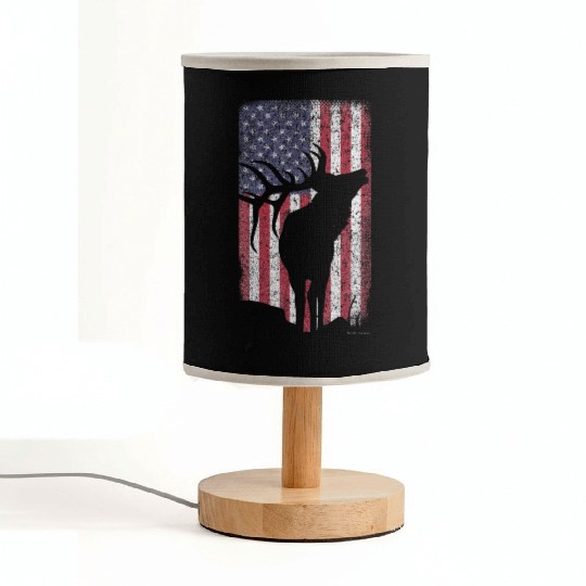 Elk Hunting Bugling Bull US Flag American Fabric Lamps