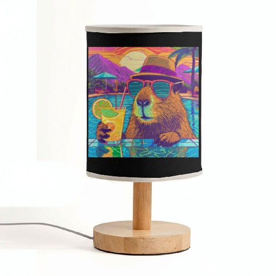 Capybara on vacation sipping on Lemonade Fabric Lamps