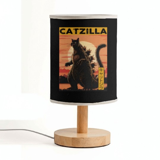 Catzilla Vintage Funny Cute Cat Art Japanese Sunse Fabric Lamps