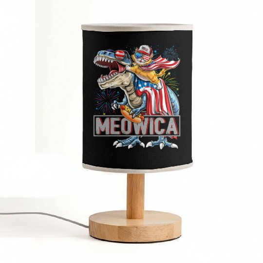 Meowica Cat T-Rex Dinosaur 4th of July US Flag Fabric Lamps